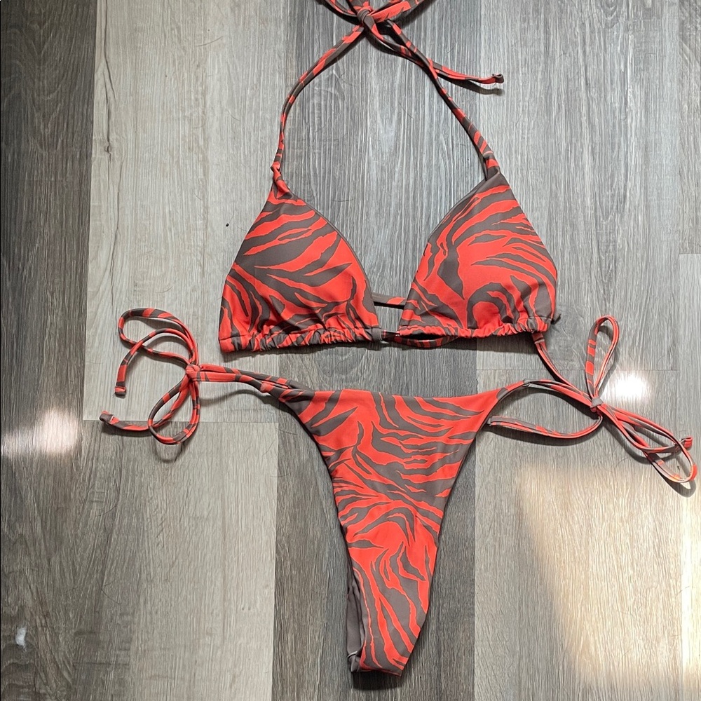 Orange Zebra Print Bikini Set Size M/L